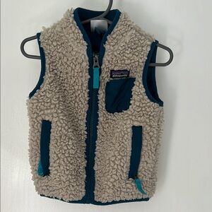 Patagonia Cream Sherpa Vest with Teal Trim